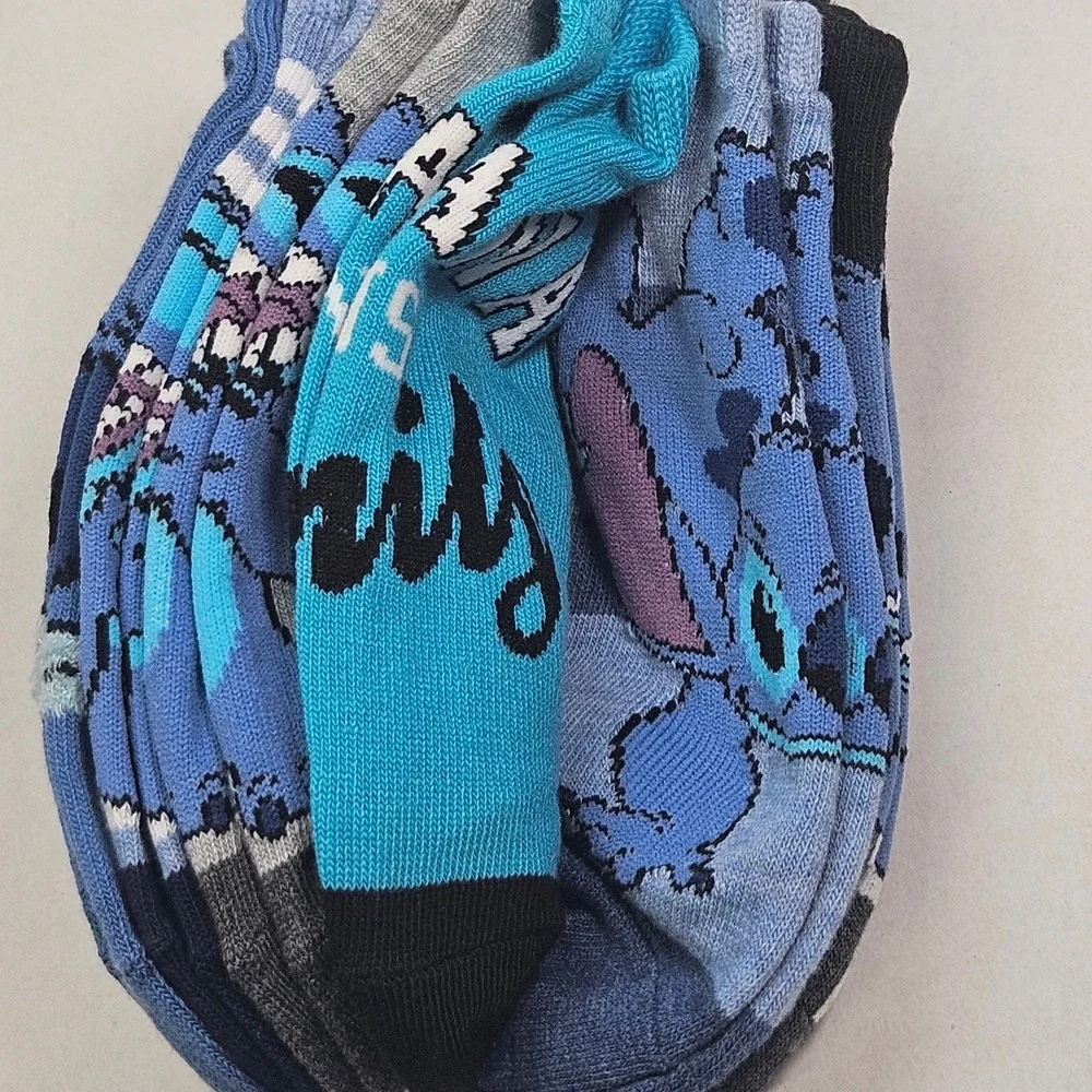 Disney Stitch Kids No Show Socks 6 Pair Pack Character Print Blue Shoe Size 4-10